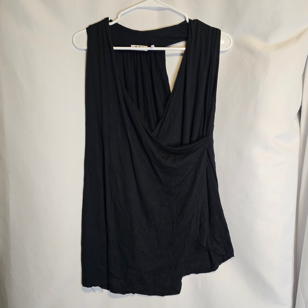 Three Dots Black Draped Surplice Sleeveless Top EM0281 Womens Small Made in USA